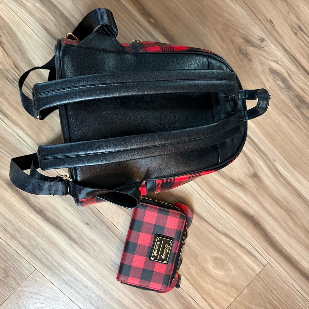Disney Red and Black Checkered Backpack with Floral Wallet - Picture 3 of 5